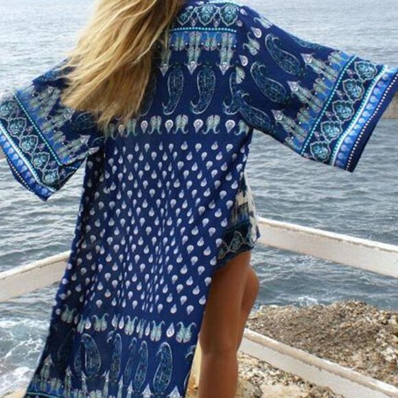 Absolutely stunning duster kimono in a striking paisley, Indian inspired print!! - Picture 8 of 16